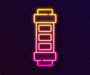 Glowing neon line Battery charge level indicator icon isolated on black background. Vector.