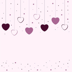 Illustration of cute hearts hang surrounded by stars, background for congratulations on Valentine's Day