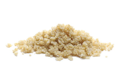 Rehydrated white quinoa seed pile isolated on white background