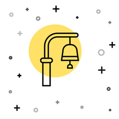 Black line Train station bell icon isolated on white background. Random dynamic shapes. Vector.