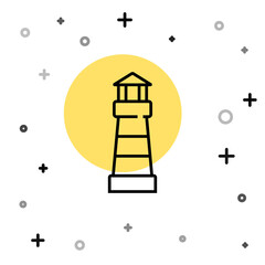 Black line Lighthouse icon isolated on white background. Random dynamic shapes. Vector.