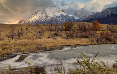Rio Paine waterfalls in the Torres del Paine National Park, Patagonia, Chile, South America
