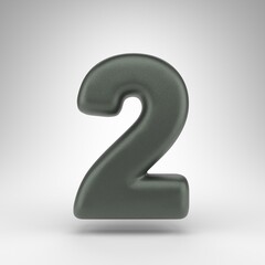 Number 2 on white background. Anodized green 3D number with matte texture.