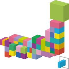 Obraz premium カラフルなキューブで構成されたグラフィカルな日本地図