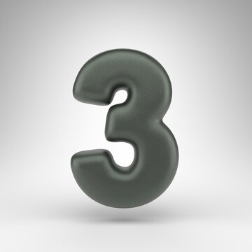 Number 3 On White Background. Anodized Green 3D Number With Matte Texture.