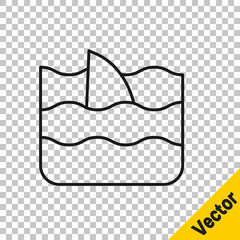 Black line Shark fin in ocean wave icon isolated on transparent background. Vector.