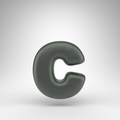 Letter C lowercase on white background. Anodized green 3D letter with matte texture.