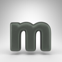 Letter M lowercase on white background. Anodized green 3D letter with matte texture.
