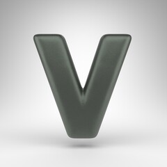 Letter V uppercase on white background. Anodized green 3D letter with matte texture.