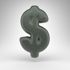 Dollar symbol on white background. Anodized green 3D sign with matte texture.
