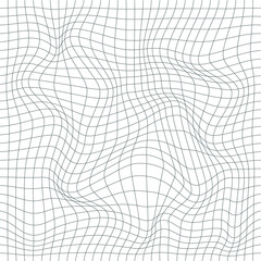 Distorted grid pattern. Vector. Technology, science, game background. Black and white. Monochrome. Banner, wallpaper, print. - obrazy, fototapety, plakaty
