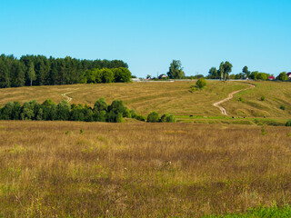 Landmark view of the village on hill in sunny day at the summer