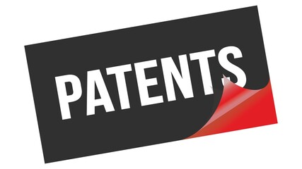 PATENTS text on black red sticker stamp.