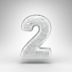 Number 2 on white background. Creased aluminium foil 3D number with gloss metal texture.