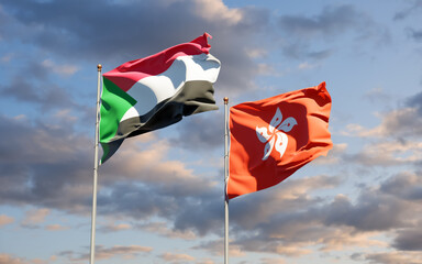 Flags of Sudan and Hong Kong HK.