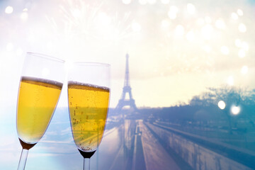 New Year's at midnight - Old clock with holiday lights