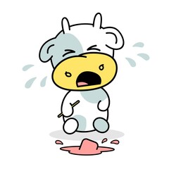 vector baby bull crying, dropped ice cream, ice cream fell and melted, ice cream puddle