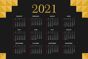 Calendar 2021 Template on A Luxury Theme - Vector Flat Design Illustration. Suitable for Personal, Business or Organization.