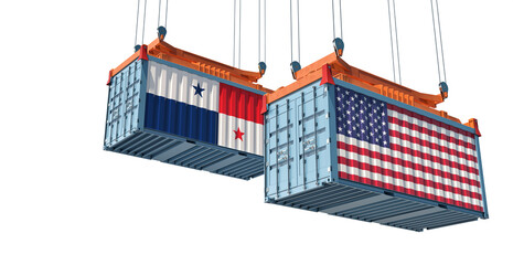 Freight containers with USA and Panama national flags. 3D Rendering 