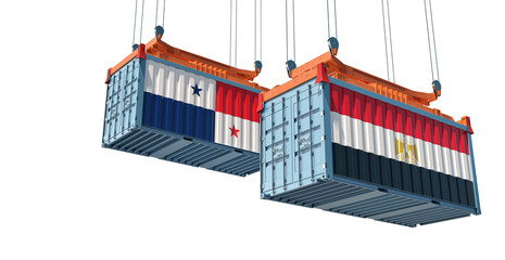 Freight containers with Egypt and Panama national flags. 3D Rendering 