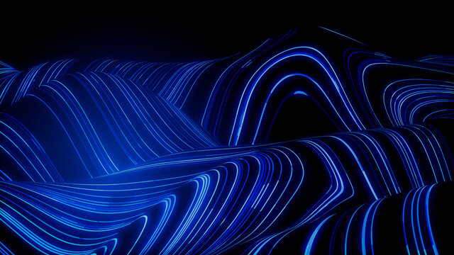 Big Data Vizualisation concept. Information represented as a High Tech Futuristic Flow Line waves. Abstract background. 3D render