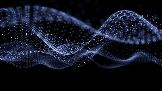 Medical Innovation concept. Scientific information represented as a High Tech Futuristic Particle Network. Abstract background. 3D render