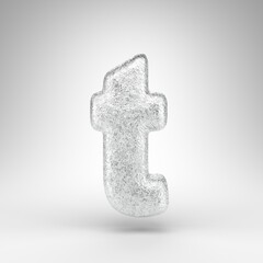 Letter T lowercase on white background. Creased aluminium foil 3D letter with gloss metal texture.