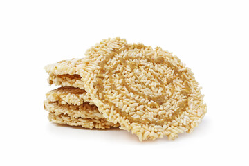 Thai dessert. rice cracker with isolated on white background
