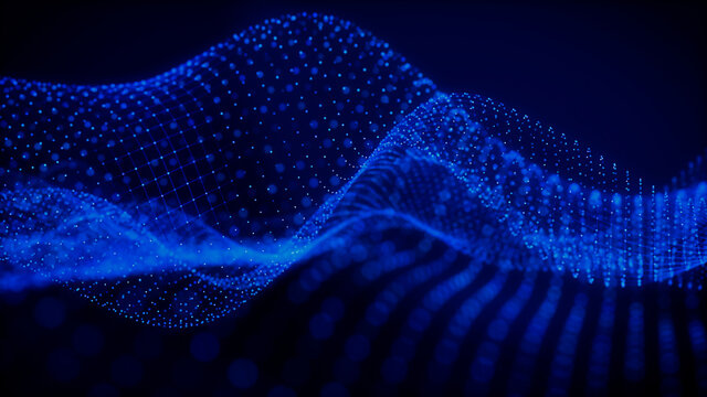 Abstract 3D Technology concept. Big Data and Artificial Intelligence represented as a High Tech Futuristic Particle Network. Abstract background. 3D render