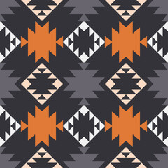 Navajo mosaic rug with traditional folk geometric pattern. Native American Indian blanket. Aztec elements. Seamless background. Vector illustration for web design or print. - 402292372