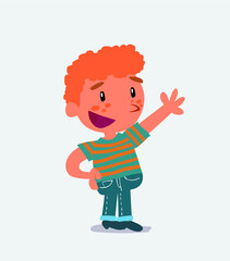 cartoon character of little boy on jeans explaining something while pointing.