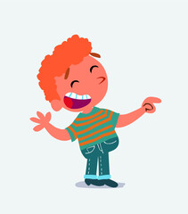 cartoon character of little boy on jeans laughing while pointing.