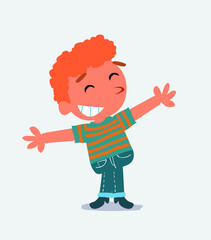  cartoon character of little boy on jeans opening arms very happy.