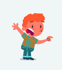 artoon character of little boy on jeans pointing at something outraged.