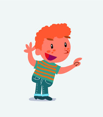 cartoon character of little boy on jeans pointing while arguing