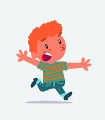  cartoon character of little boy on jeans running angry.