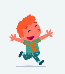 cartoon character of little boy on jeans running euphoric