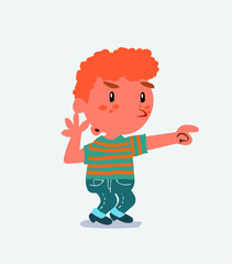  Surprised cartoon character of little boy on jeans points to something