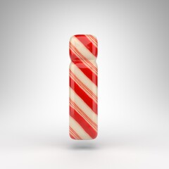 Letter I lowercase on white background. Candy cane 3D letter with red and white lines.