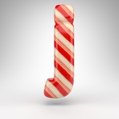 Obraz premium Letter J lowercase on white background. Candy cane 3D letter with red and white lines.