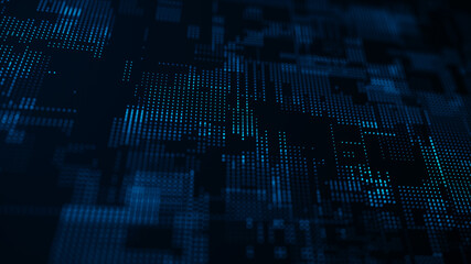 Digital background with moving glowing particles. Futuristic hi-tech illustration. Concept of data transfer in cyberspace. Big data visualization. 3d rendering.