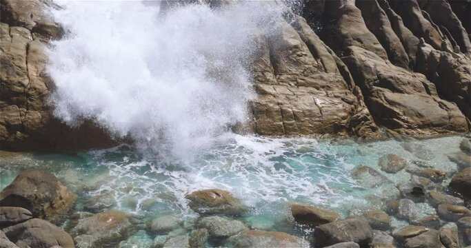 injidup natural spa located in Naturaliste area. Tourism and nature, Western Australia. Slow-motion of breaking over rocks.
