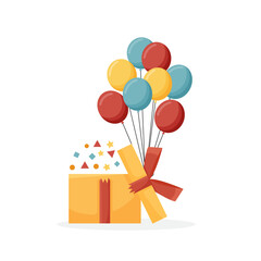 Balloon with giftbox design illustration isolated on white background. Illustration for Valentines Day greeting cards.