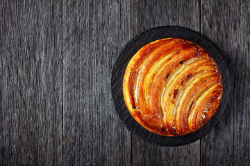 Sticky upside down banana cake, top view