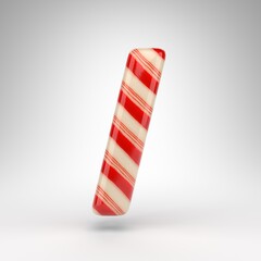 Forward slash symbol on white background. Candy cane 3D sign with red and white lines.