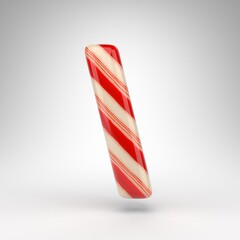 Back slash symbol on white background. Candy cane 3D sign with red and white lines.