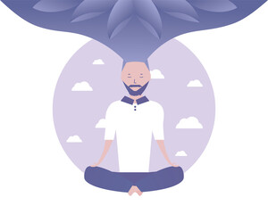  A man is meditating. Deep dive into consciousness. Vector illustration for telework, remote working and freelancing, business, start up, social media and blog