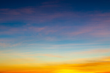 Beautiful sky. Clouds in twilight sky in evening. Colorful sky in twilight time.