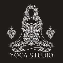 Yoga girl. african american woman doing yoga. Dreadlocks hairstyle Ornament Meditation pose.