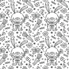 easter seamless pattern with cute bunnies